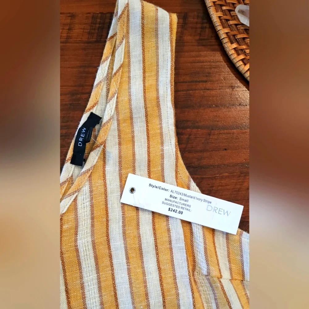 Anthropologie - HOST PICK   Drew Yellow Stripe Linen Blend Sleeveless Dress - S - Picture 3 of 5